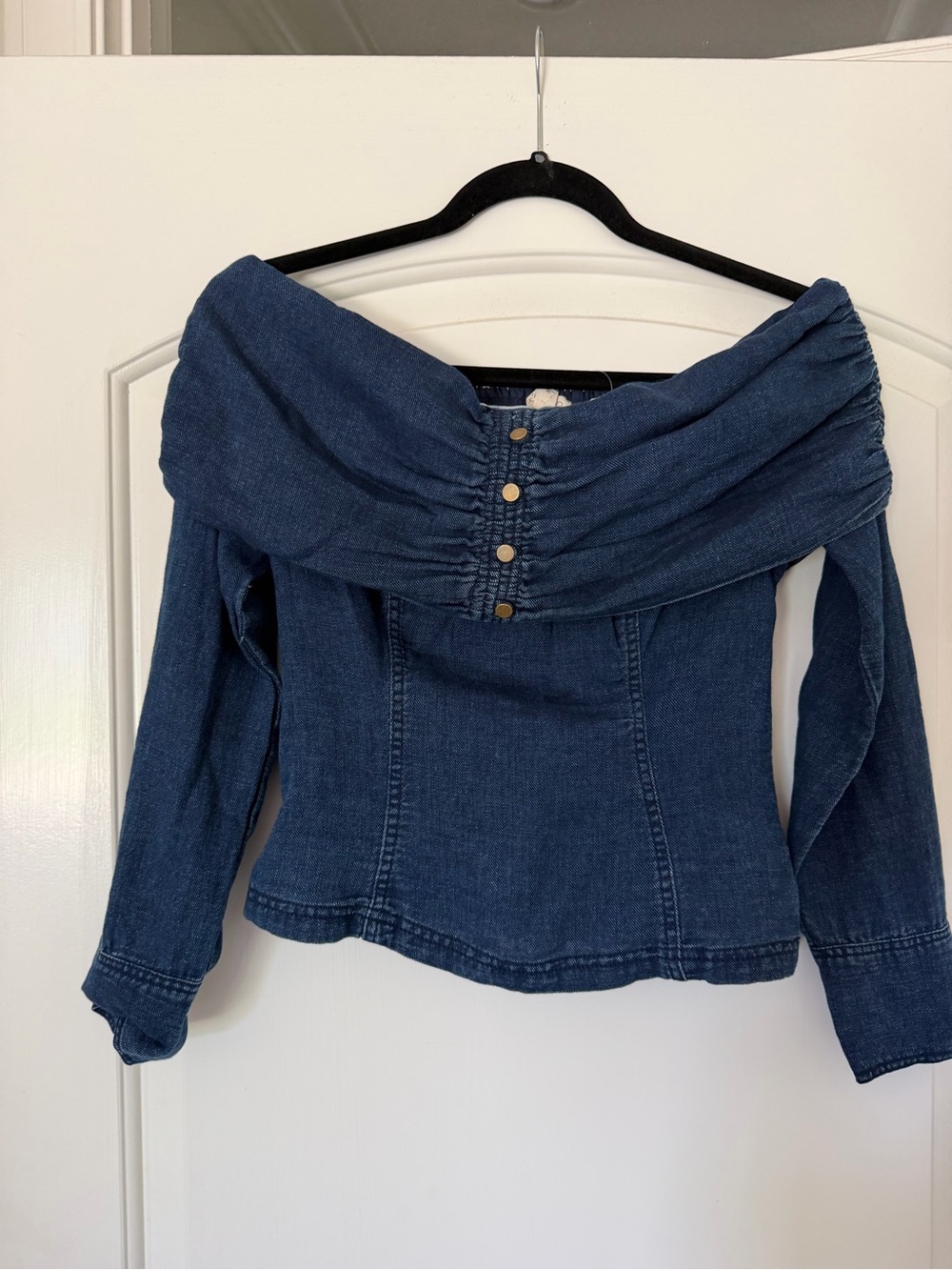 Anthropologie Off-Shoulder Dark Blue Denim Jean Top